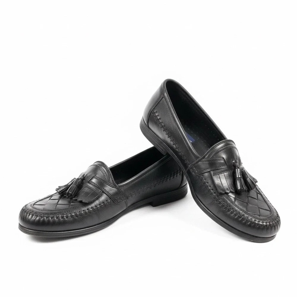 Giorgio Brutini Naples Tassel Loafers Black‎ Leather Size 9.5 D Moc Toe Academia